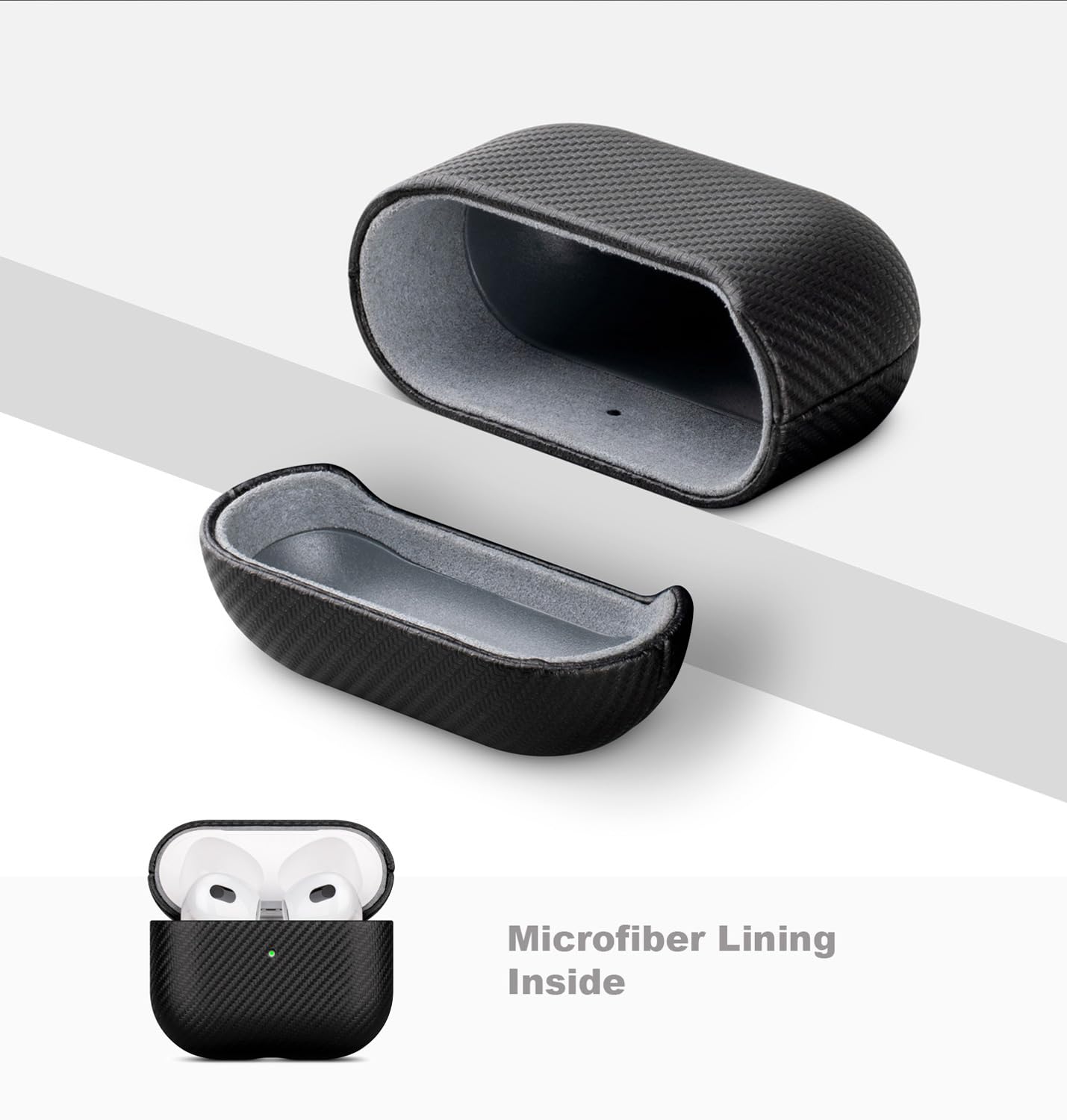 LOPIE Handmade Case for AirPods 3 (Released in 2021), Built-in Magnets for MagSafe Charging, Carbon Fiber Style Vegan Leather Case Cover for Gen 3 AirPods (Not for AirPod Pro 3rd Generation) - Black