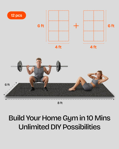 Vivaluz 0.56 Inch Thick 48 Sq Ft Gym Flooring for Home Gym, 12 Tiles Robust Rubber Top with Eva Foam Exercise Equipment Mats, Protective Flooring Puzzle Mat for Fitness Room