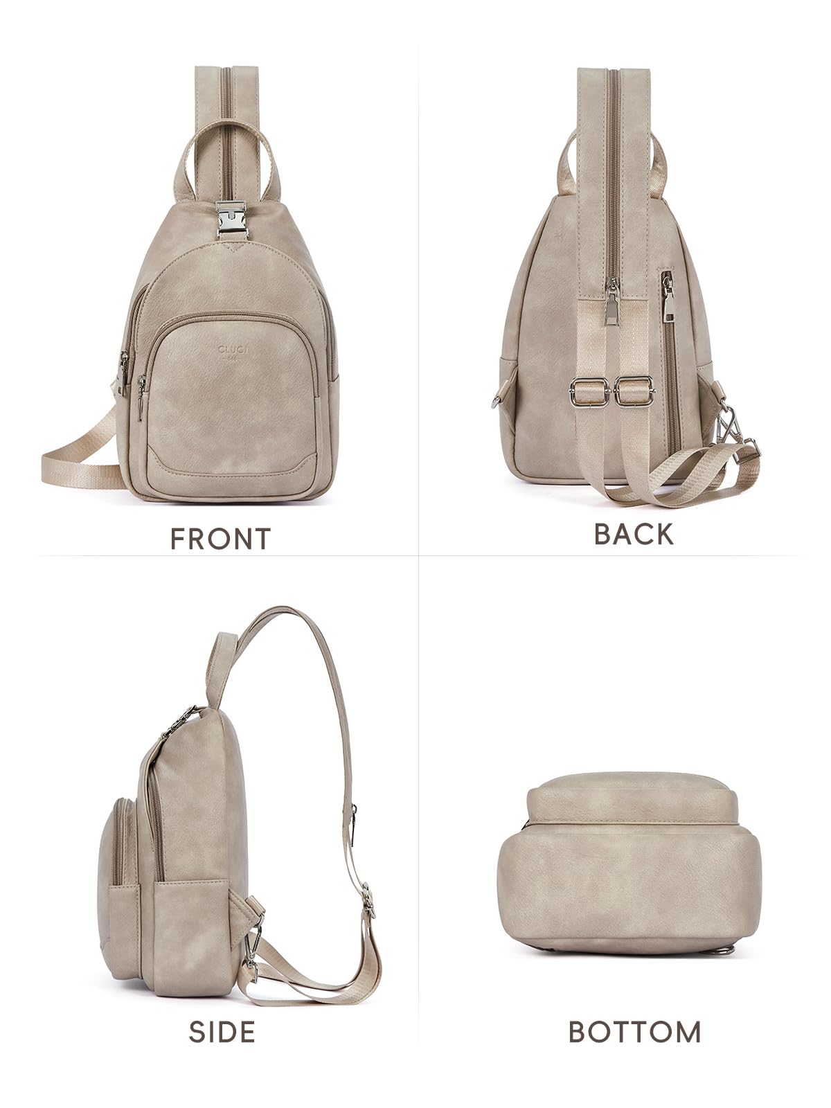 CLUCI Leather Sling Backpack for Women - Small Convertible Crossbody Bag for Travel