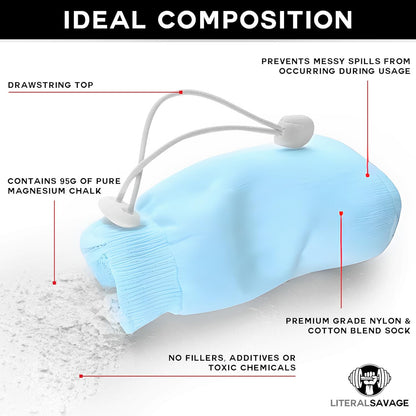 Literal Savage Climbing Chalk Ball – Refillable No Mess Chalk Ball with Pure Magnesium Carbonate for Rock Climbing, Weightlifting, Gymnastics & Crossfit – Dry Hands Better Grip – 2.3 oz - Blue