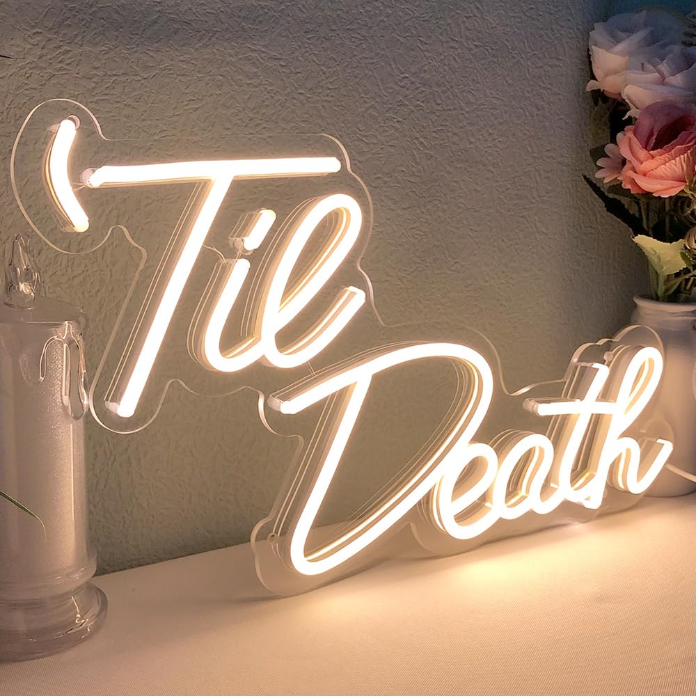 JXIN Til Death Neon Sign for Wall Decor, LED Light Signs for Wedding Engagement Birthday Anniversary Proposal Party Bedroom Office, Wedding Gifts for Loved Ones, 16"x9" Warm White