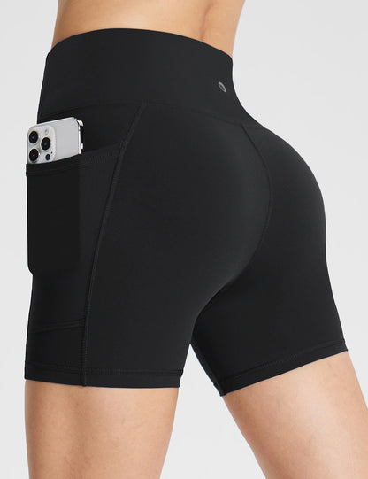 baleaf Womens Spandex Shorts 5" High Waisted Biker Workout Lycra Compression Shorts with Pockets Black XXL