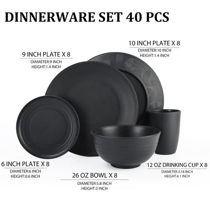 Wheat Straw Dinnerware Set 40-Piece Service for 8 Unbreakable Dishes Set Plates and Bowls Sets Drinking Glasses Microwave Safe Dish Set Lightweight Dinnerware Set for Home & Kitchen - Yellow