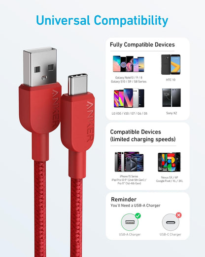 Anker USB A to USB C Cable, Charger Cord (2 Pack, 3FT), for iPhone 17 Series,Samsung Galaxy Note 10/S10+ S10, LG V30 (Black)