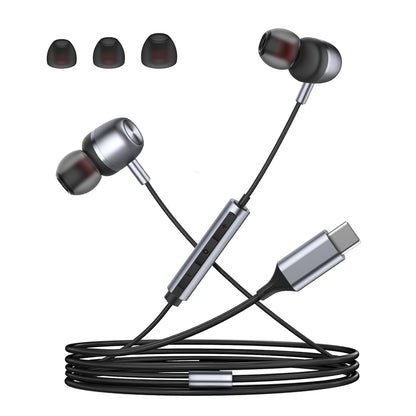 USB C Headphones for Samsung S26 S25 S24 S23 FE S22 S21 S20 A53 A54 Wired Earbuds Metal in-Ear Type C Earphone with Microphone Volume Control Bass Stereo for iPhone 17/16/15 Pro Max