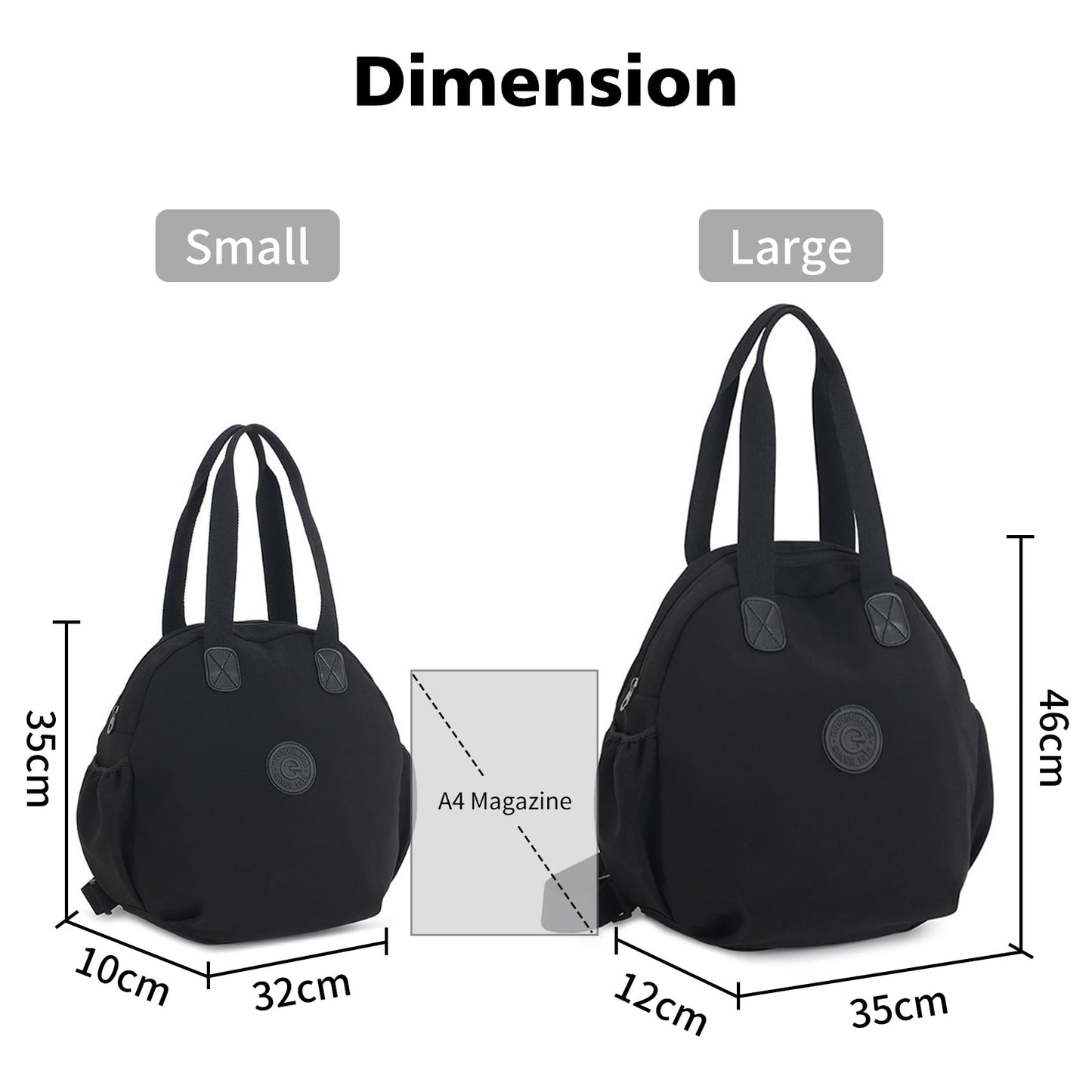 NOTAG Casual Backpack Purse for Women Shoulder Bag Waterproof Nylon Anti-theft Large Purse Shoulder Hobo Bags Travel Work (Black-S)