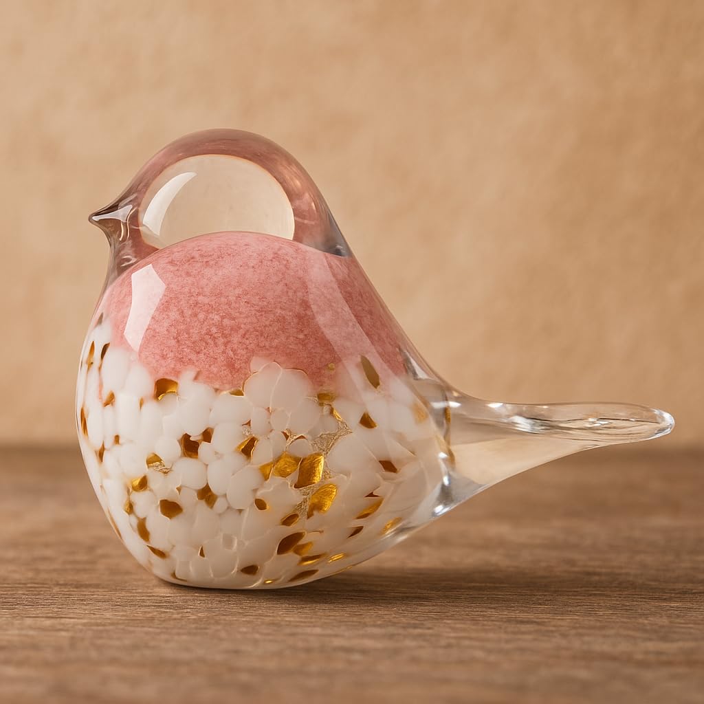 WUBIANJIE Hand Blown Glass Bird Statue Collectible Animal Art Paperweight, Living Room Bedroom Bookshelf Coffee Table Small Ornaments Shelf Home Decoration (Pink)