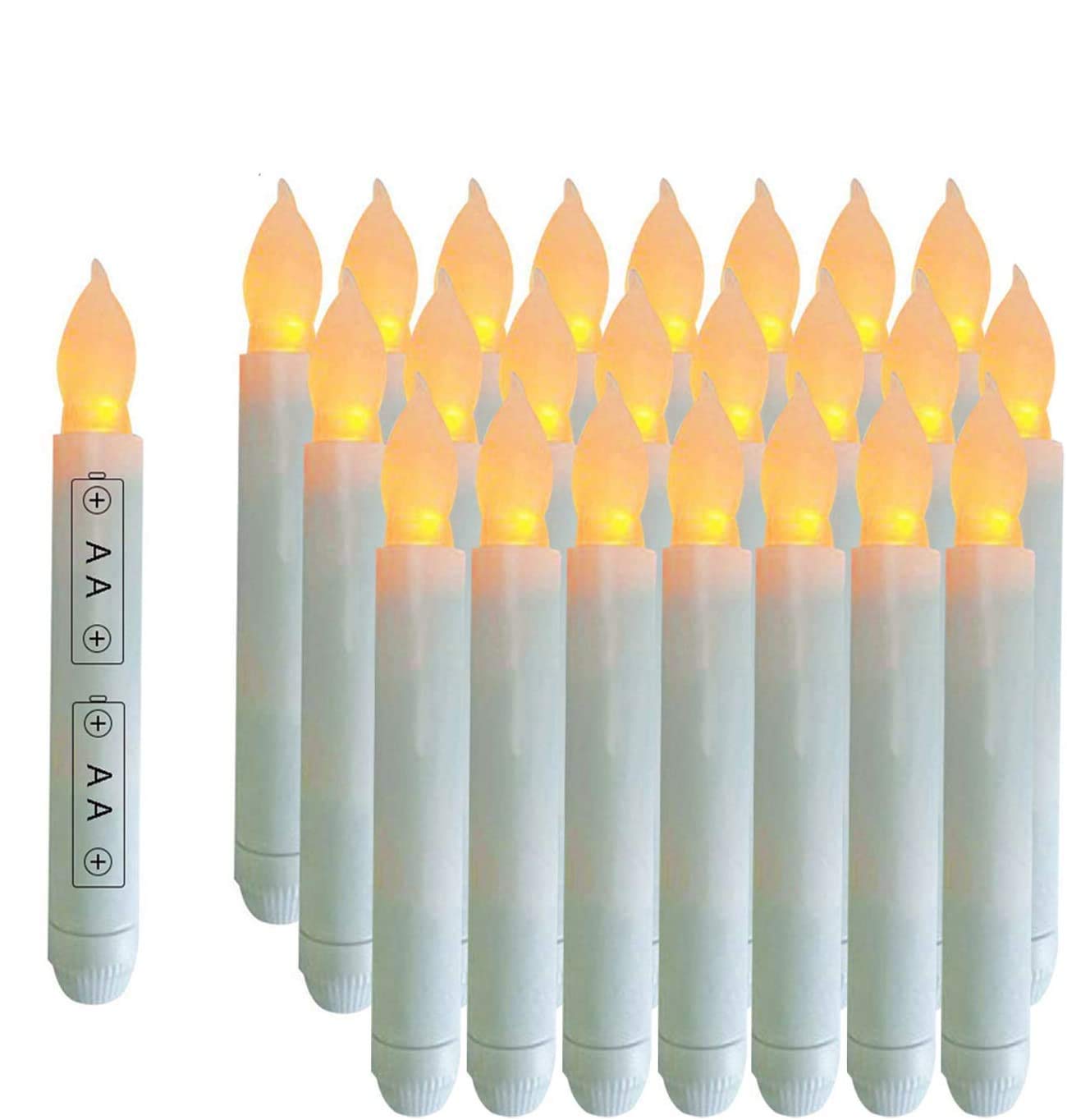 Houdlee Pack of 24 Flameless Taper LED Candles - Battery Operated Flickering Ivory - Perfect for Wedding, Christmas, Parties - 6.5 Inch - White Plastic