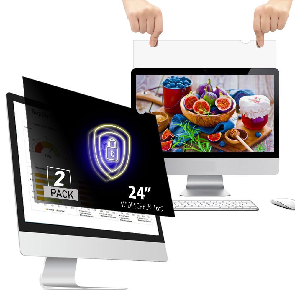 WELINC [2 Pack] 24 Inch - 16:9 Aspect Ratio - Computer Privacy Screen Filter for Widescreen Monitor - Anti-Glare - Protects Eyes from Harmful Glare and Blue Light