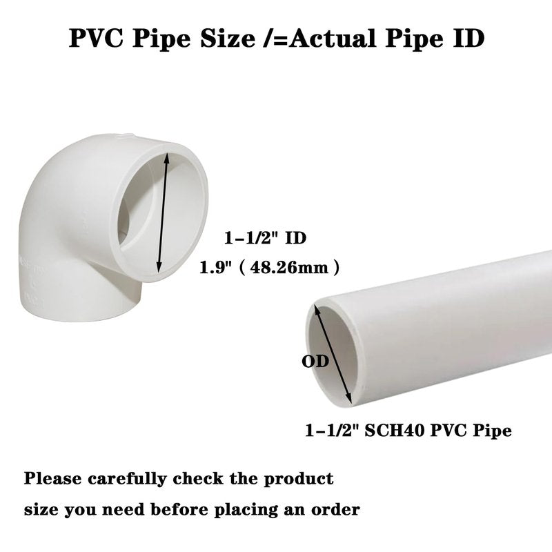 Fitvell 5PCS 1-1/2" 90 Degree Elbow PVC Pipe Fitting Adapter Coupling Connector Schedule 40 Slip (Socket x Socket) White Color