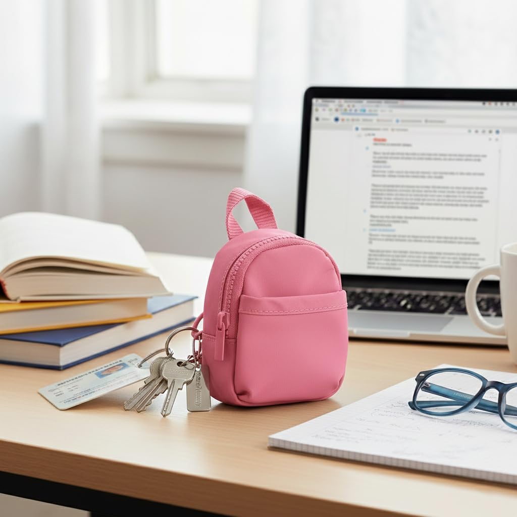 packlab Micro Nano Backpack Keychain – Mini Pink Backpack Coin Purse for Women & Girls – Trendy Small Pouch for Cards, Lip Balm & Essentials