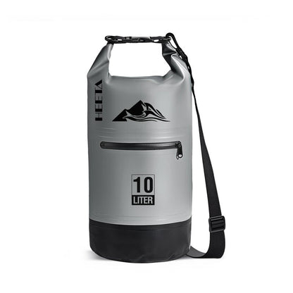 HEETA Waterproof Dry Bag with Front Zippered Pocket for Women Men, Roll Top Lightweight Dry Storage Bag Backpack for Travel, Kayaking, Boating, Rafting, Camping, Hiking & Beach (Grey, 5L)