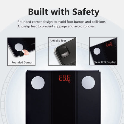 NUTRI FIT Bathroom Scale Smart Digital Bluetooth Scales for Body Weight, Body Fat, BMI Body Composition Analyzer Weighing Scale with High Precision Measurements Sync APP Heavy Duty 330lbs