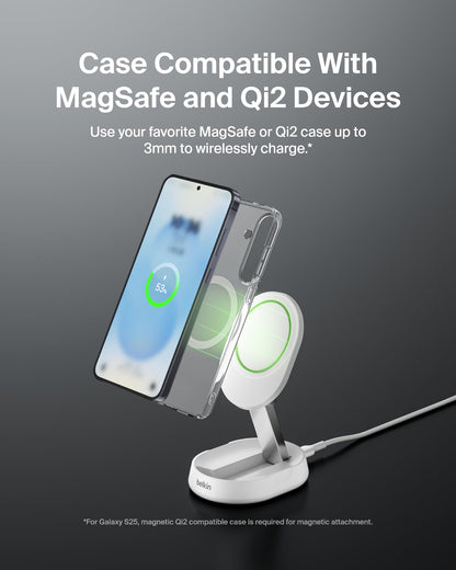 Belkin Magnetic Wireless Charging Pad 15W - MagSafe-Compatible Qi2-Certified Wireless Charging Station, iPhone Charger for Apple iPhone 16, 15, 14 Series, AirPods w/Non-Slip Base - Black (No PSU)