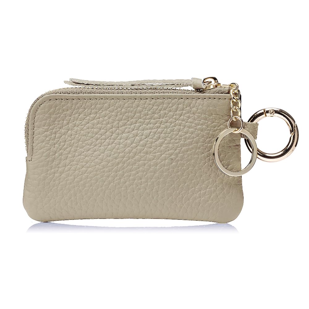 LnxLtw Travel-Friendly Leather Coin Purse for Women – Mini Zipper Wallet with Wrist Strap & Keychain, Compact Change Holder & Small Coin Pouch with Gift Box (Gray)