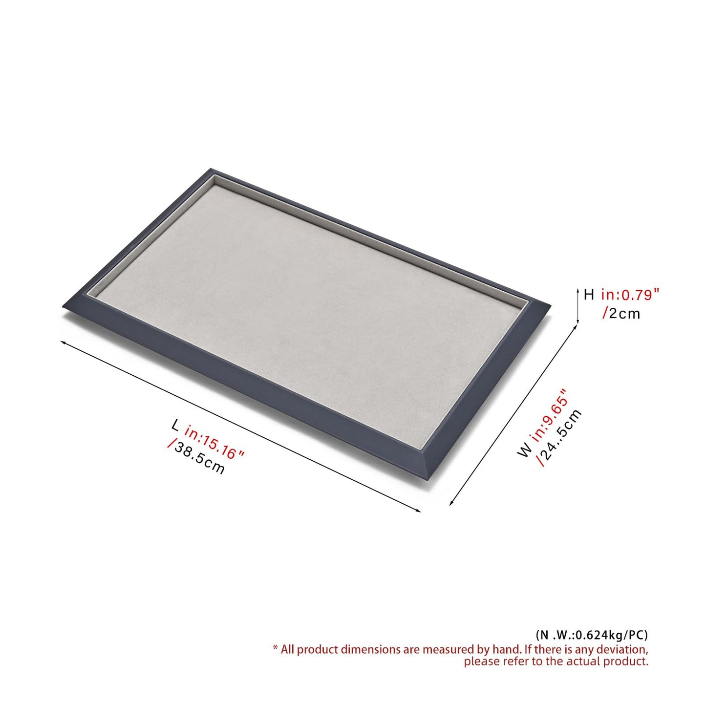 Oirlv Gray Leather Jewelry Display Tray with Microfiber Lining, Premium Square Corner Organizer