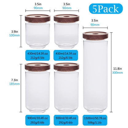 SAIOOL Kitchen Canisters Set of 6-8.5oz Glass Spice Jars With Acacia Airtight Lid and Labels Round Spice Bottles for kitchen Seasoning Baby Food Kids Snacks Meal Prep Containers Candle