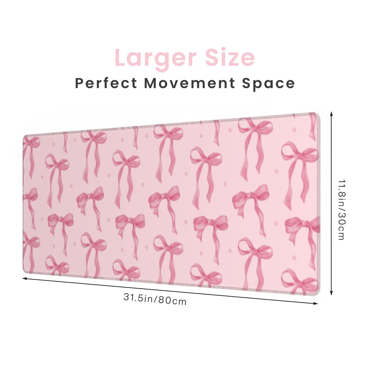Pink Mouse Pad, Large Pink Desk Mat Bows Computer Mat, Gaming Keyboard and Mouse Pad Non-Slip Rubber Base, Stitched Edge, Cute Girly Office Supplies Desk Accessories Decor for Women 31.5 x 11.8in