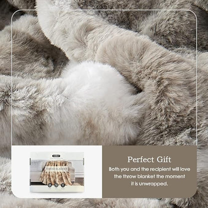 Krifey Faux Fur Throw Blanket, Super Soft Cozy Blanket, Luxury Fluffy Blanket Warm Bed Throw, Plush Christmas Birthday Gifts for Women, Room Home Dorm Decor, Marbled Gray 50" x 60"