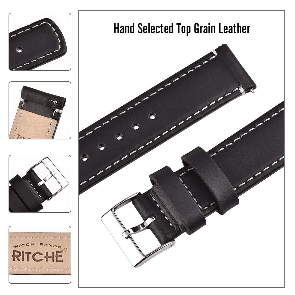 Ritche Leather Watch Strap with Quick Release Pins, 21mm Replacement Watch Band for Men and Women, Fits Smartwatches & Traditional Watches