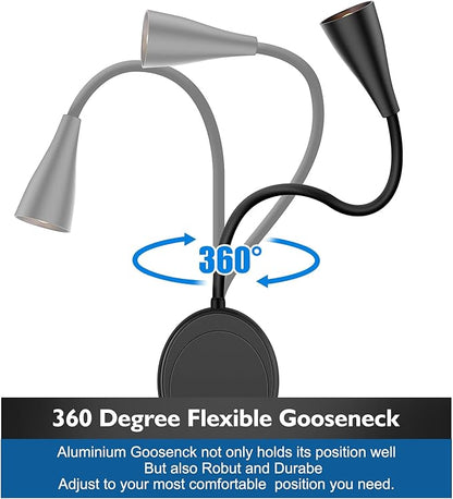 Wall Sconce Light Plug in, Wall Lamps USB Output 5 Color Dimmable Timer Touch Control, Bedside Reading Light, 360°Rotate Flexible Gooseneck Wall Lighting for Bedroom Living Room