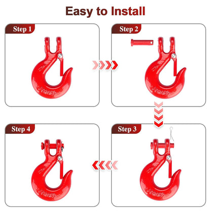 Lechansen G80 Clevis Slip Hook, 1/4" Chain Hooks with Safety Latch, Heavy-Duty Winch Hook, Grade 80 Forged 10 Pack Transport Tow Hook for Maximum Strength Load 12,612 Lbs