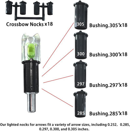 Lighted Nocks for Crossbow Arrows - 18PCS High Visibility LED Half-Moon Knocks | Fits .252-.305 ID