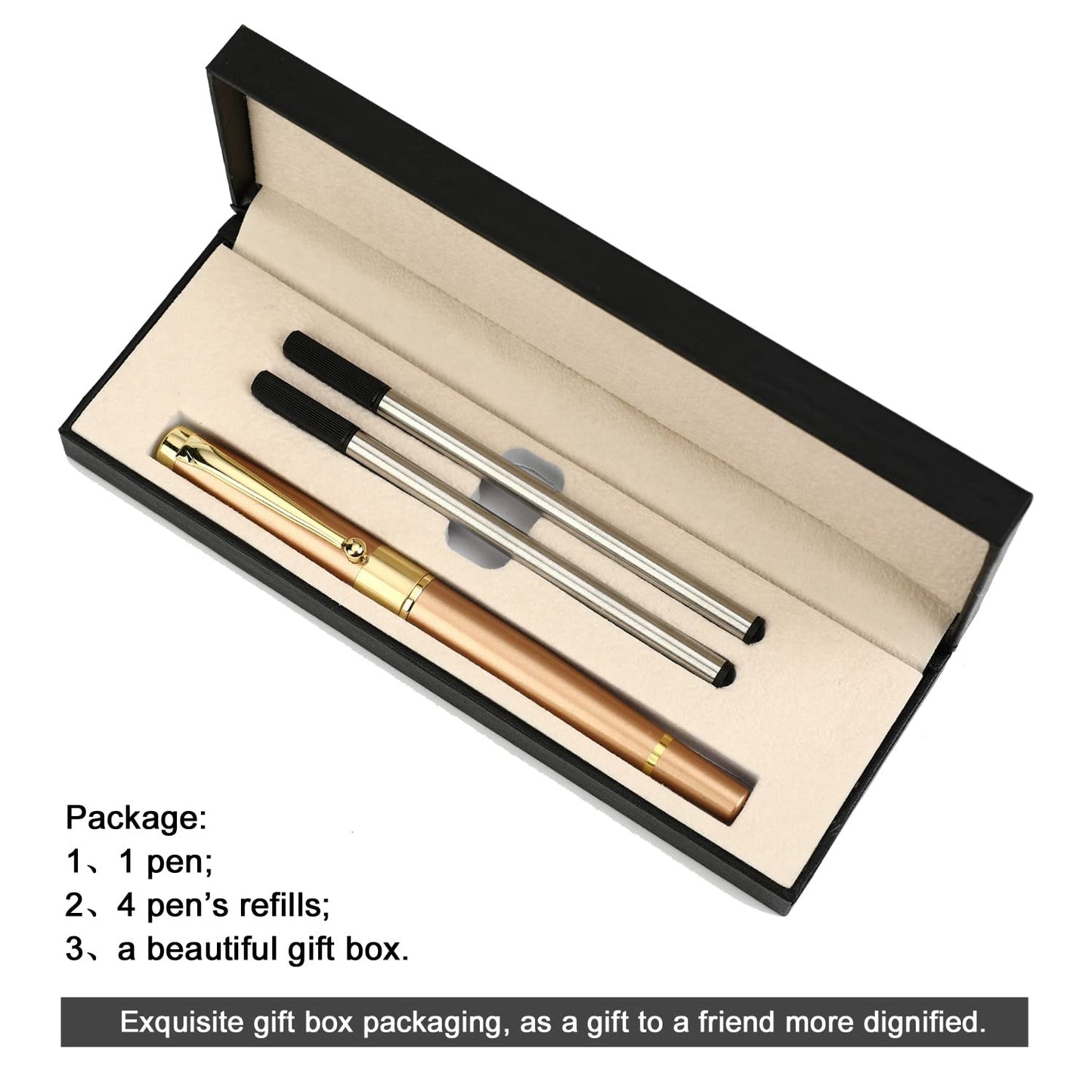 YIVONKA Ballpoint Pen Black Refill,Luxury Ballpoint Line width 0.5mm,Best Ball Pen Gift Set for Men & Women Professional Executive,Office,Nice BallPens Classy Gift Box (Rose Gold)