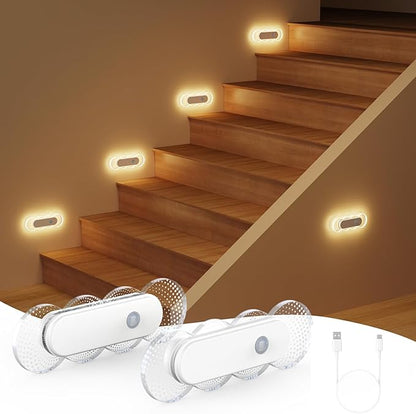 Motion Activated Night Light Rechargeable, Magnetic Stick On Lights Battery Operated, No Drill LED Sensor Night Light for Bathroom Bedroom Hallway (2 Pack)