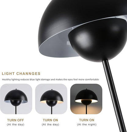 SUNLLOK Black LED Floor Lamp for Living Room, Industrial Metal Dome Lampshade Standing Floor Table Lamp with Foot Switch, Modern Reading Floor Light Fixture for Kitchen Island, Bedroom, Restaurant