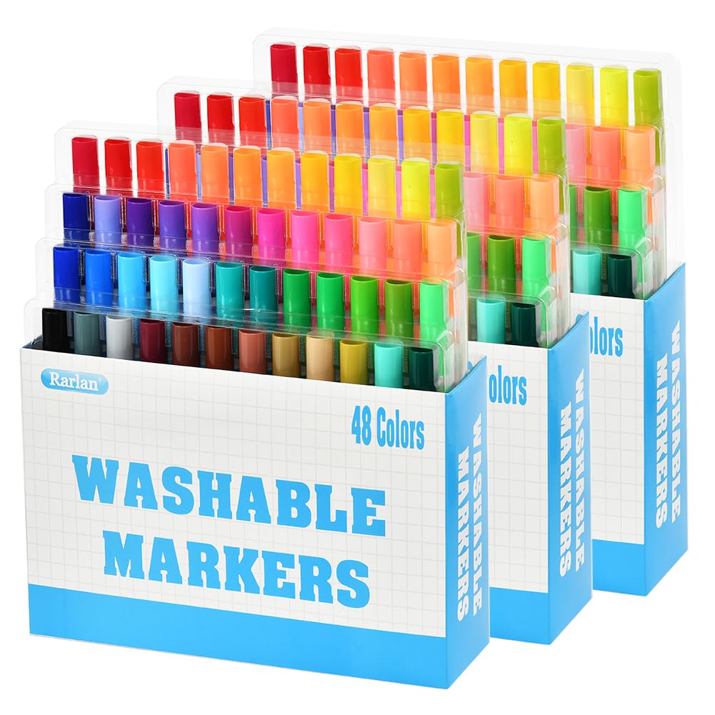 Rarlan Washable Markers Bulk, Markers for Kids, Bulk Pack, 48 Colors, 3 Boxes, 144 Count