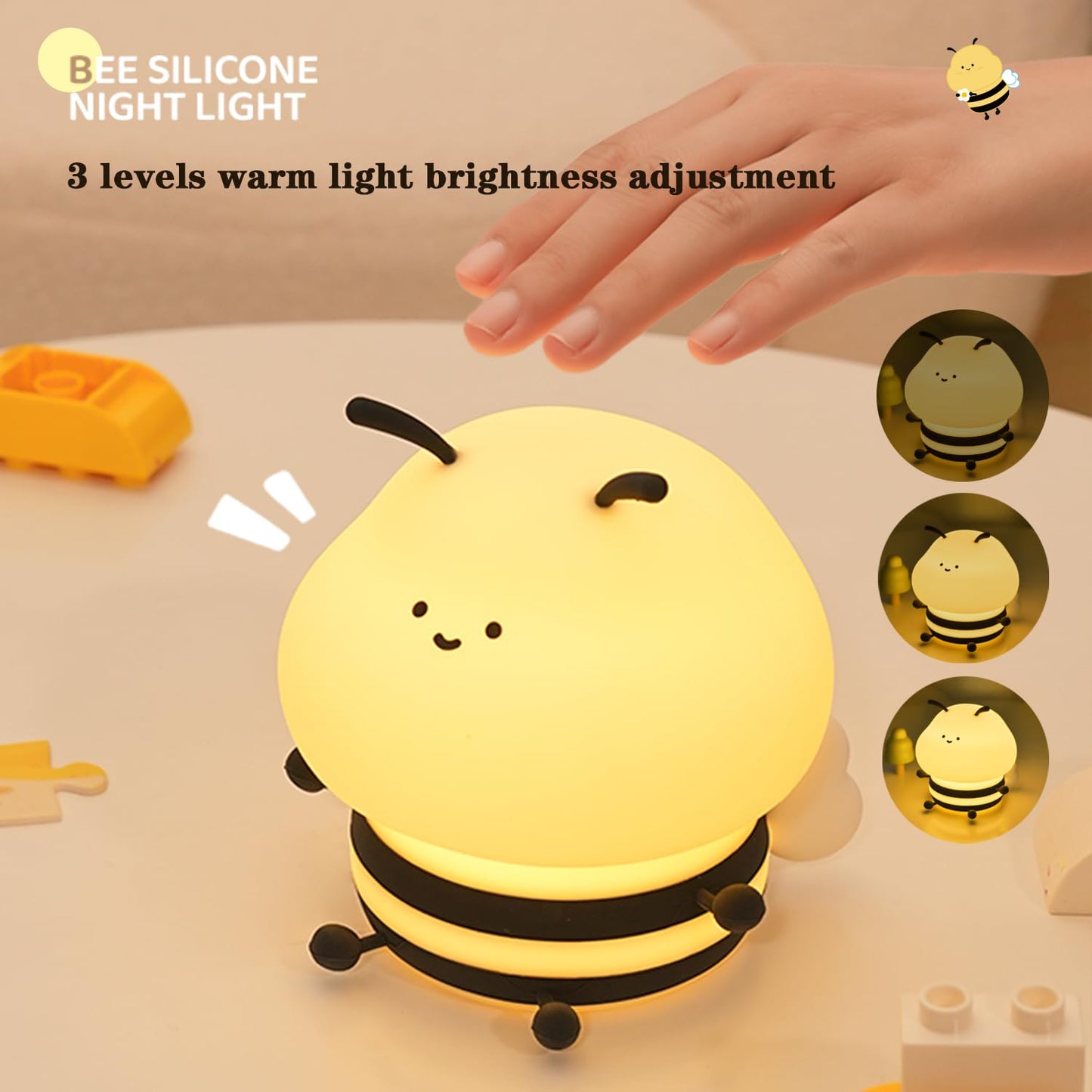Bestfaith Cute Bee Kids Night Light, LED Squishy Night Lamp, Dimmable Nursery Nightlight for Kids, Rechargeable Timer Touch Lamp, Dorm Decor, Funny Gifts (Bee)