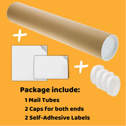 SAVUK Mailing Tubes with Plastic Caps Shipping Cardboard Blueprints Artwork Poster Extra Heavy-Duty Thickness Posters, Art Prints Multipurpose Documents Storing (1 Pack) 2x24 inch