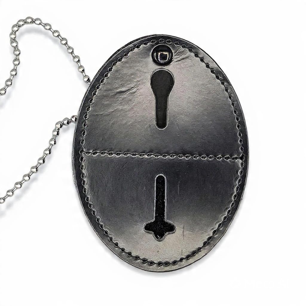 Hero's Pride Universal Oval Badge Holder, Standard Issue Leather Shield Case, Spring Clip and Neck Chain, Hook Fastener, 2-5/8" x 3-5/8" (Badge Not Included)