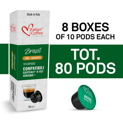ITALIAN COFFEE FOR ESPRESSO LOVERS Italian Coffee capsules compatible with Verismo, CBTL, Caffitaly, K-fee systems (80 pods BRAZIL blend)
