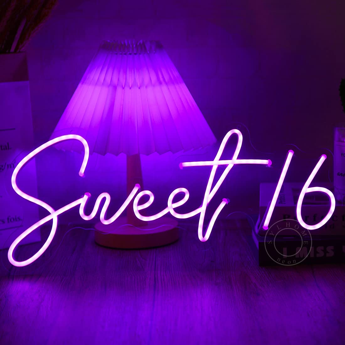 SYLHOME Sweet 16 LED Neon Light Sign 17"X7.3" 5V Sweet Girls Adults Bedroom Happy 16th Birthday Party Wall Decor Beautiful Bestie Sister Pretty Girls USB