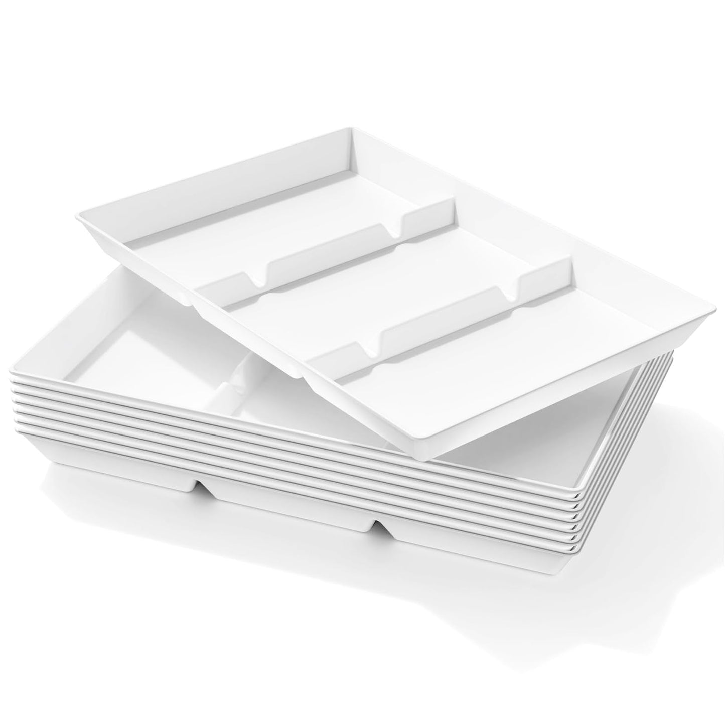 Lifewit Serving Tray Divided for Party Supplies, 8 PCS 15" x 10" Plastic Platters for Serving Food, White Reusable Tray for Veggie, Snack, Fruit, Cookies, Desserts in Kitchen/Pantry