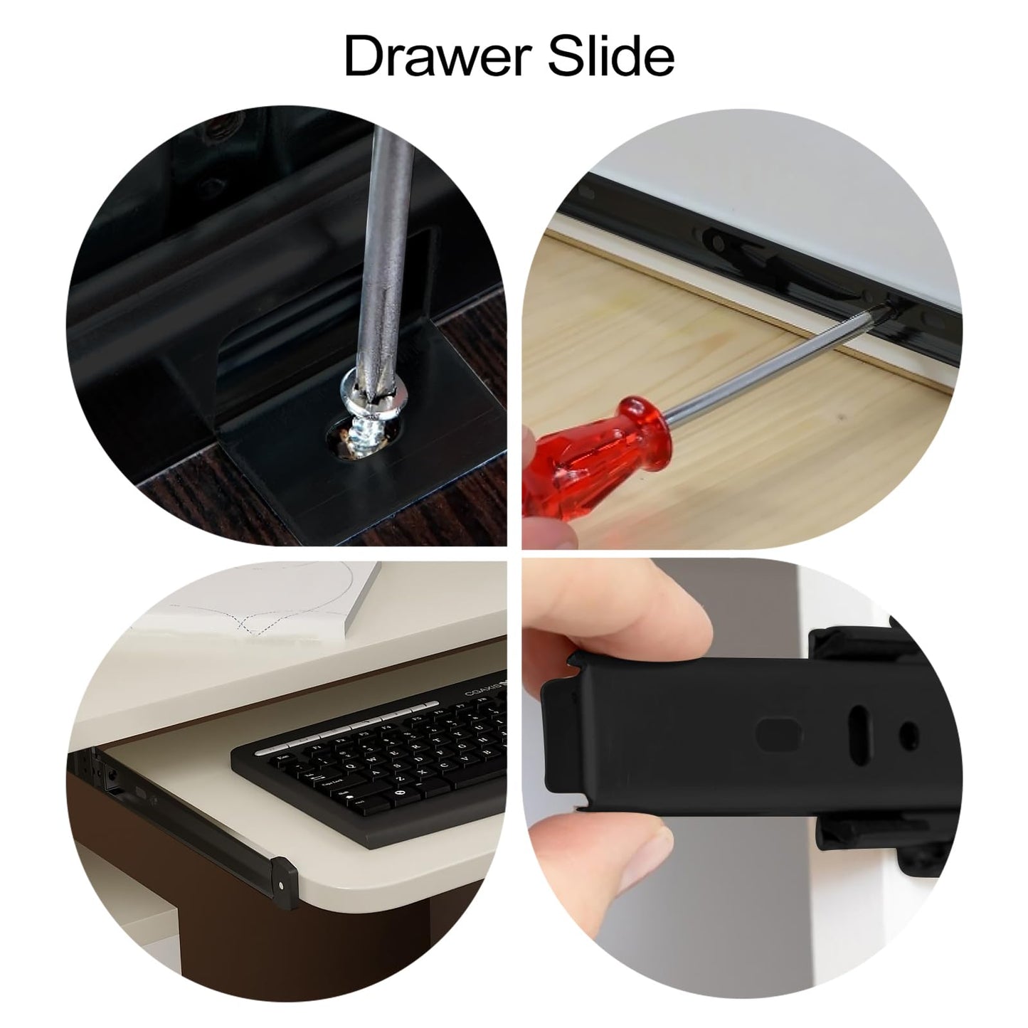 Veemoon Under Desk Keyboard Sliding Rails, 14-23 Inch Ball Bearing Slides Hardware Kit Pull Out Computer Keyboard Tray Slides Adjustable Hanging Rail Bracket Telescopic Drawer Runners (27MM Width)