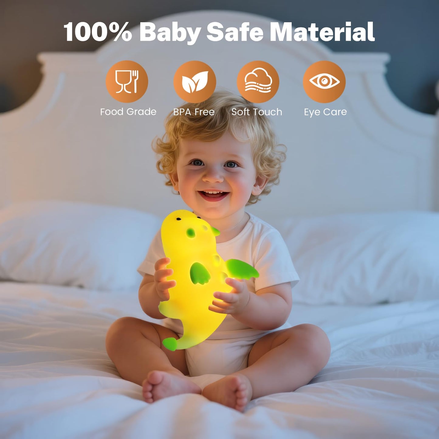 AVEKI Lime Green Dragon Night Light, Cute Baby Dragon Lamp Gifts for Boys and Girls, 10 Modes Touch Dimmable Kids Nightlight, Rechargeable Baby Light for Nursery, Portable Moving Kids Lamp