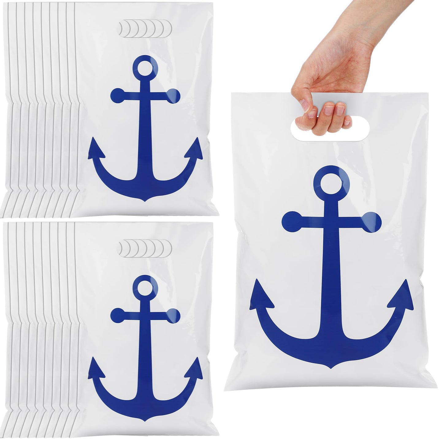 Supervitae 50 Pcs Nautical Anchors Plastic Goody Bags Summer Nautical Party Gift Bags with Handles for Cruise Birthday Wedding Beach Theme Parties Supplies Favors Decor