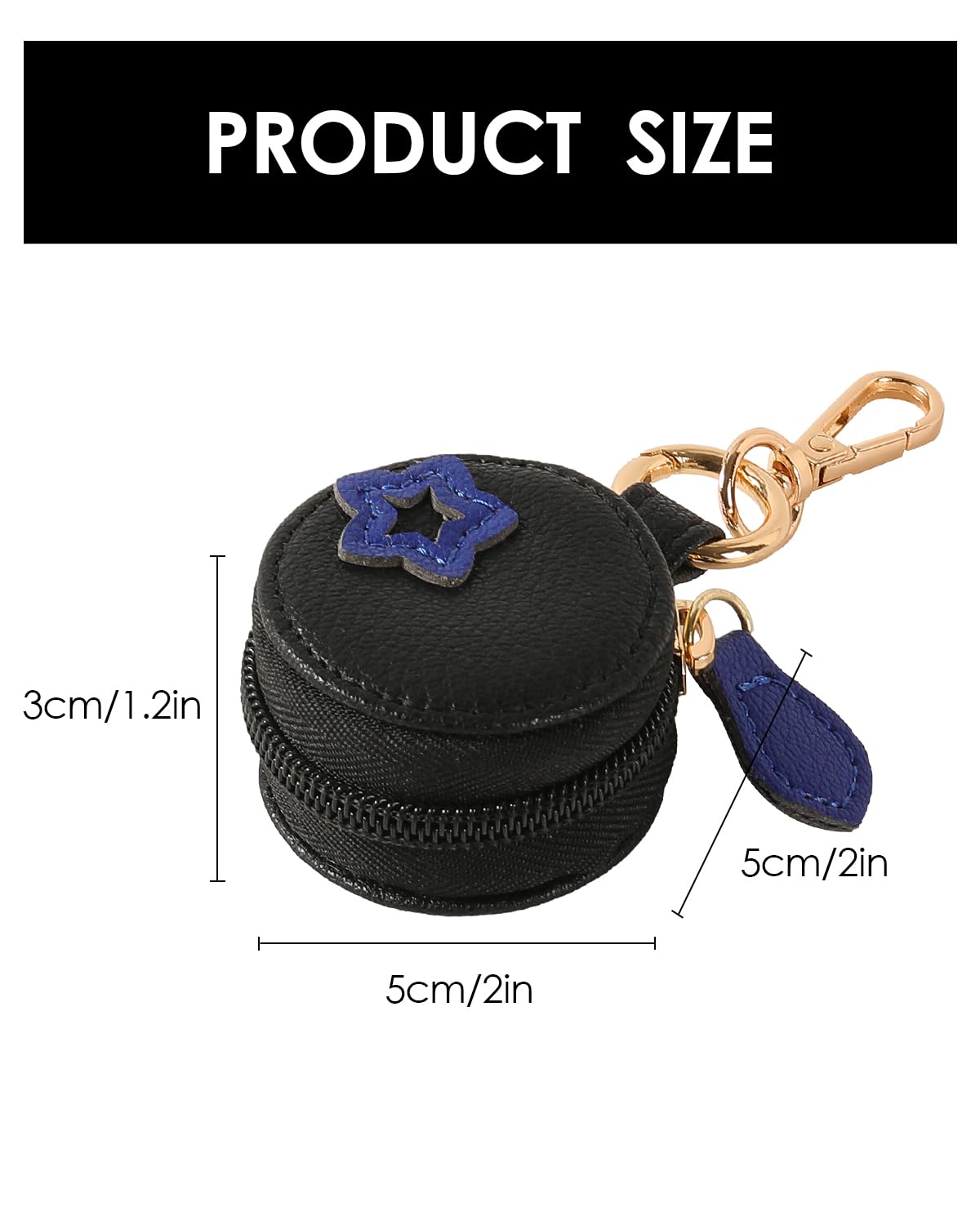 COOLYOUTH Travel Jewelry Holder Storage Ring Holder with Keychain Leather Mini Ring Case (Blue Black)