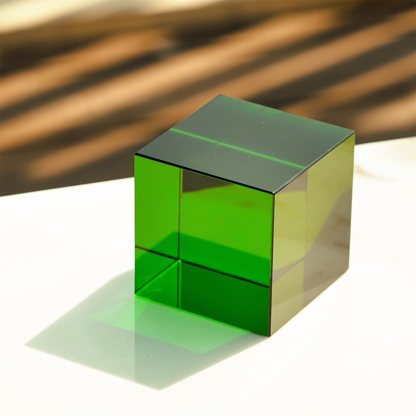 QFkris 2.2inch Crystal Glass Cube Prism Paperweight,Optic Prism Cube Figurine Collectibles for Office or Home Decor,Cool Science Gadgets,Birthday Gift (Green)