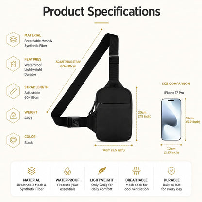 Simptech Mini Crossbody Sling Bag - Water-Resistant Dual Pocket Chest Pack - Lightweight Fanny Pack for Running, Travel & Everyday Workout