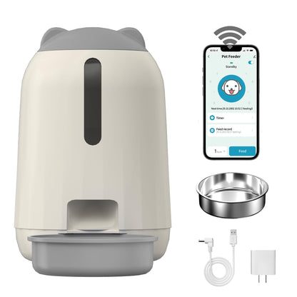 PAPIFEED Automatic Cat Feeder, 2.4G WiFi Auto Cat Food Dispenser with App Control, 3L Auto Pet Feeder with Dual Power Supply, Detachable for Easy Clean for Cats and Small Dogs, Grey