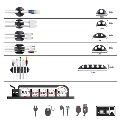 ELII 300PCS Cable Management Kit,4 Cable Sleeve 35 Cable Clips with 11Cord Holders,20 Roll Cable Organizer Straps and 200 Fastening Cable Ties,20 Cable Zip Tie Mounts for Computer TV Under Desk