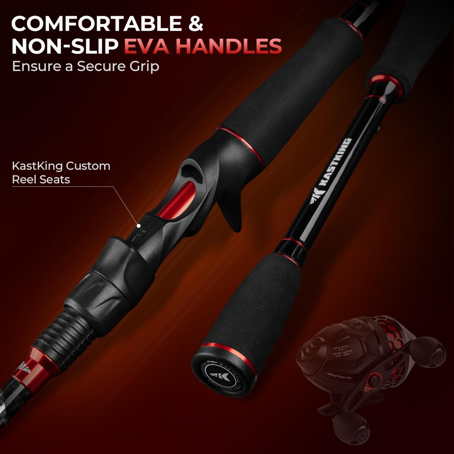 KastKing Brutus Twin-Tip SpinCast Combo, 6'6'' M Twin Tips Rod, Size 30