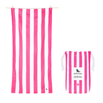 Dock & Bay Beach Towel - Quick Dry, Sand Free - Compact, Lightweight - 100% Recycled - Includes Bag - Cabana - Phi Phi Pink - Large (160x90cm, 63x35)