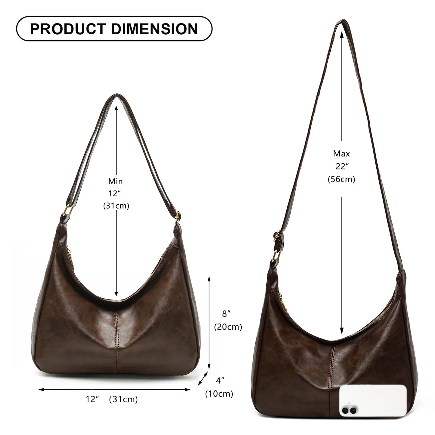 Slouchy Vegan Leather Shoulder Bag for Women,Trendy Soft Crossbody Hobo Bags,Stylish Everyday Tote Purses Handbags (Coffee)