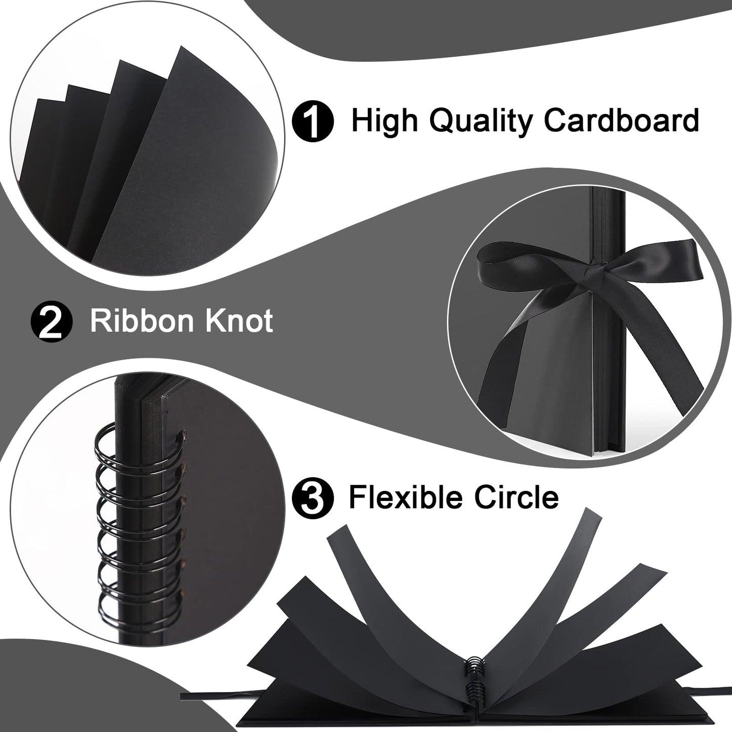 Vienrose Scrapbook Photo Album with Corner Stickers 12x12 inches DIY with Cover Photo Pocket 80 Pages Silk Ribbon Hardcover Album for Guest Book Wedding Baby Shower Christmas Black