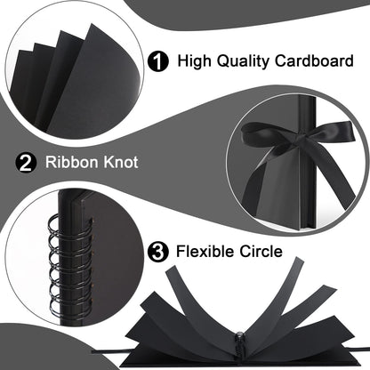 Vienrose Scrapbook Photo Album with Corner Stickers 12x12 inches DIY with Cover Photo Pocket 80 Pages Silk Ribbon Hardcover Album for Guest Book Wedding Baby Shower Christmas Black